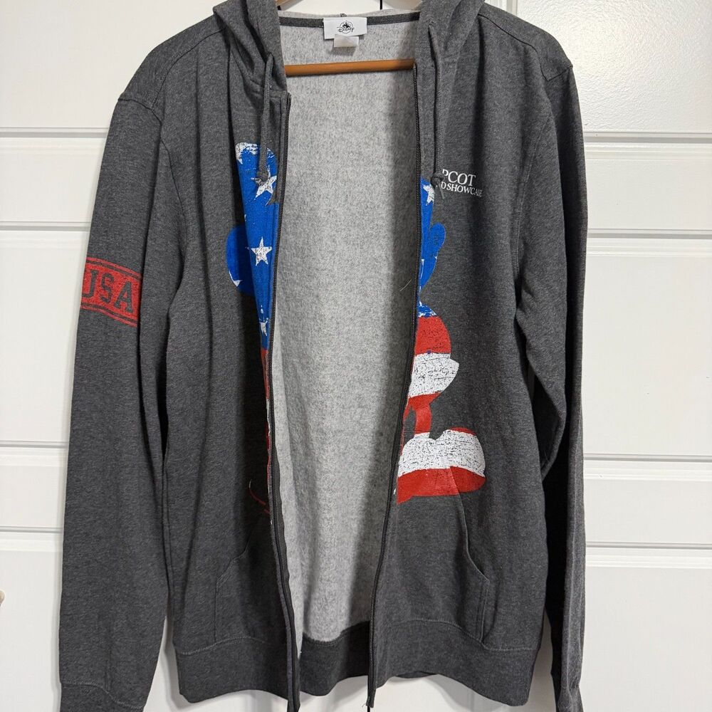 Disney Parks Epcot World Showcase Mickey Mouse American Flag Zip Hoodie Med - Picture 6 of 9